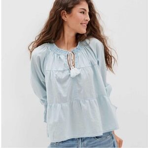 American Eagle Outfitters V-Neck Smocked Peplum Long Sleeve Blouse New with tags